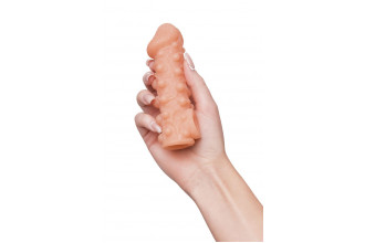 Телесная закрытая насадка с шариками Cock Sleeve 010 Size S - 13,8 см.