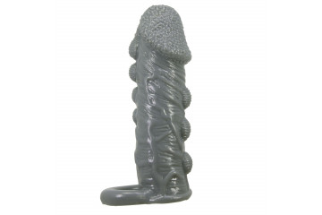 Серая насадка Jaylen с подхватом мошонки и наростами - 14 см.