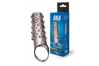 Дымчатая насадка на пенис с шипами и выпуклостями - 12 см.