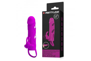 Лиловая вибронасадка на пенис с подхватом мошонки