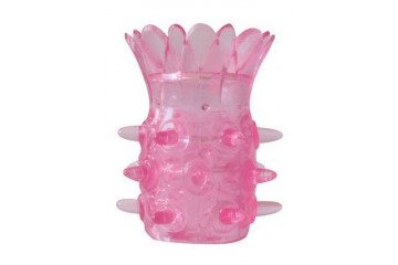 Розовая насадка на пенис с шипиками и лепестками - 6 см.