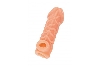 Телесная закрытая насадка с венками Cock Sleeve 006 Size M - 15,6 см.