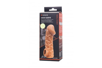 Телесная закрытая насадка с венками Cock Sleeve 006 Size M - 15,6 см.