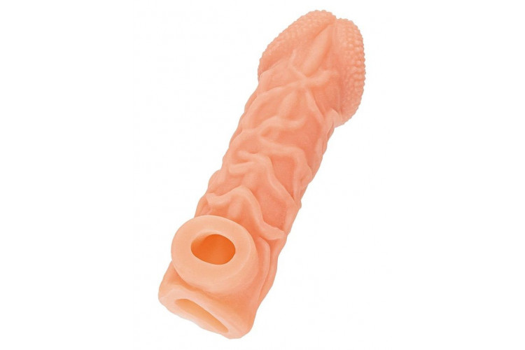 Телесная закрытая насадка с венками Cock Sleeve 006 Size M - 15,6 см.