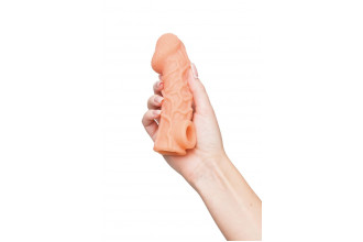 Телесная закрытая насадка с венками Cock Sleeve 006 Size M - 15,6 см.
