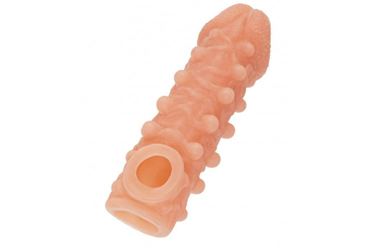 Телесная закрытая насадка с шариками Cock Sleeve 010 Size M - 15,6 см.