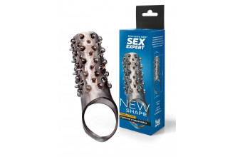 Дымчатая насадка на пенис с шипами и выпуклостями - 12,5 см.