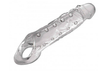 Прозразная закрытая насадка на пенис с поддержкой мошонки Clearly Ample Penis Enhancer - 22 см.