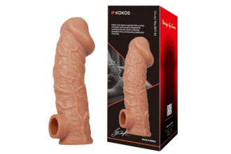 Телесная насадка на фаллос с отверстием для мошонки Cock Sleeve 001 Size L - 17,6 см.