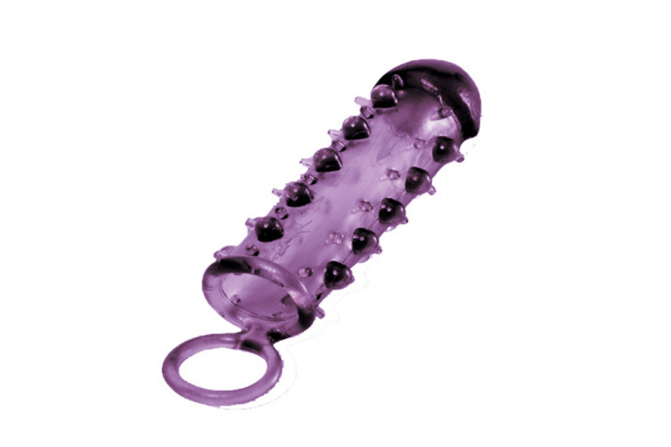 Закрытая фиолетовая насадка с пупырышками SAMURAI PENIS SLEEVE PURPLE - 14,5 см.