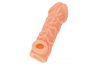 Телесная закрытая насадка с венками Cock Sleeve 006 Size L - 17,6 см.