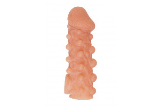 Телесная закрытая насадка с шариками Cock Sleeve 010 Size L - 17,6 см.
