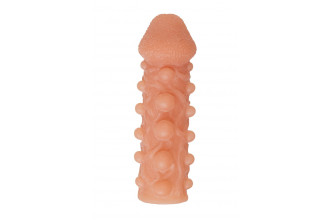 Телесная закрытая насадка с шариками Cock Sleeve 010 Size L - 17,6 см.