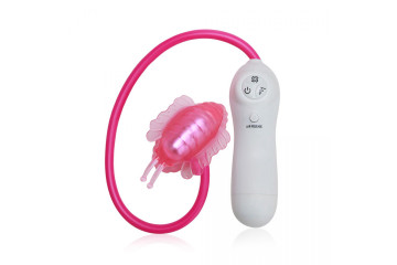 Розовая клиторальная помпа-бабочка с 7 функциями вибрации
