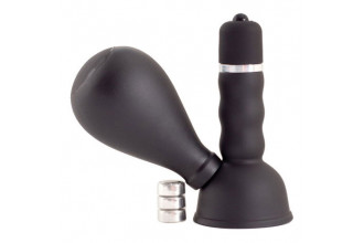 Черный вибратор с грушей на сосок