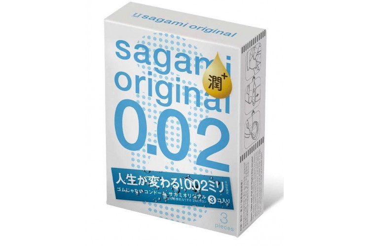 Ультратонкие презервативы Sagami Original 0.02 Extra Lub с увеличенным количеством смазки - 3 шт.