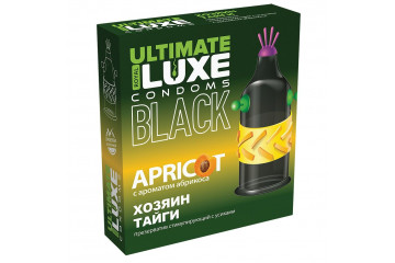 Черный стимулирующий презерватив «Хозяин тайги» с ароматом абрикоса - 1 шт.
