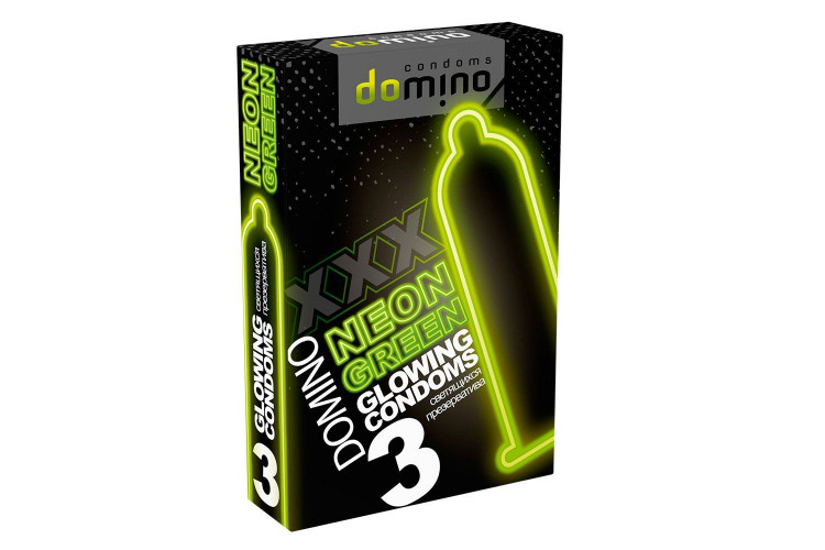 Презервативы DOMINO Neon Green со светящимся в темноте кончиком - 3 шт.