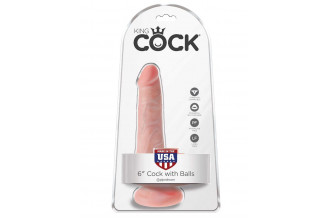 Телесный фаллоимитатор с мошонкой и присоской 6 Cock with Balls - 17,8 см.