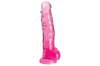 Розовый фаллоимитатор с мошонкой на присоске 8’’ Cock with Balls - 22,2 см.