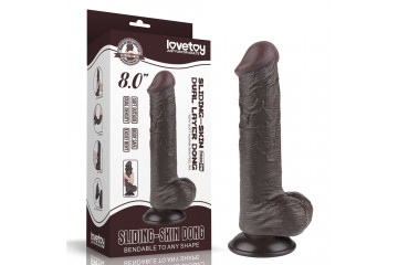 Коричневый фаллоимитатор 8 Sliding Skin Dual Layer Dong на присоске - 20,8 см.