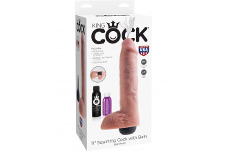 Телесный фаллоимитатор с функцией семяизвержения 11 Squirting Cock with balls - 27,9 см.