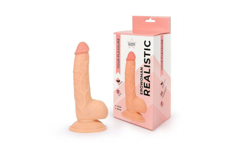 Телесный реалистичный фаллоимитатор Erowoman на присоске - 20 см.