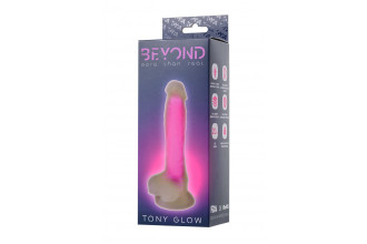 Прозрачно-розовый фаллоимитатор, светящийся в темноте, Tony Glow - 20 см.