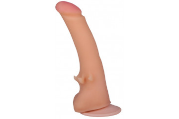 Телесный фаллоимитатор на присоске со стимулирующими усиками - 20,5 см.