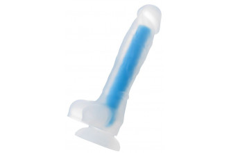 Прозрачно-синий фаллоимитатор, светящийся в темноте, Bruce Glow - 22 см.