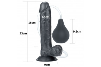 Черный фаллоимитатор Squirt Extreme 9 с имитацией эякуляции - 23 см.