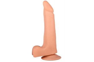 Телесный фаллоимитатор с мошонкой на присоске - 19 см.