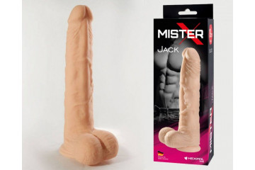 Телесный фаллоимитатор с мошонкой на присоске Jack