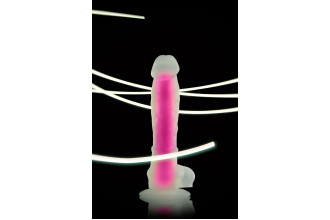 Прозрачно-розовый фаллоимитатор, светящийся в темноте, Clark Glow - 22 см.