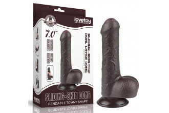 Коричневый фаллоимитатор 7 Sliding Skin Dual Layer Dong на присоске - 18,3 см.