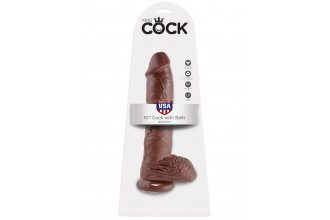 Большой коричневый фаллоимитатор с мошонкой 10 Cock with Balls на присоске - 25,4 см.
