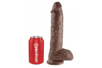 Большой коричневый фаллоимитатор с мошонкой 10 Cock with Balls на присоске - 25,4 см.