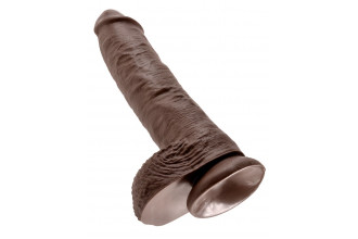 Большой коричневый фаллоимитатор с мошонкой 10 Cock with Balls на присоске - 25,4 см.