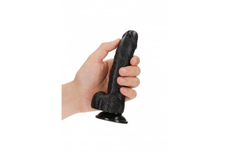 Черный фаллоимитатор Curved Realistic Dildo Balls Suction Cup 6 - 15,5 см.