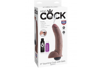 Коричневый фаллоимитатор с эффектом семяизвержения Squirting Cock with Balls - 22,9 см.