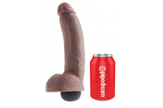 Коричневый фаллоимитатор с эффектом семяизвержения Squirting Cock with Balls - 22,9 см.