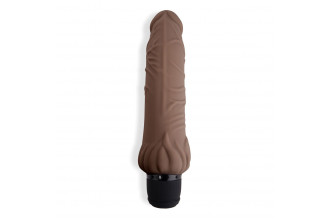 Коричневый вибратор с клиторальным выступом 7 Realistic Vibrator - 21,5 см.