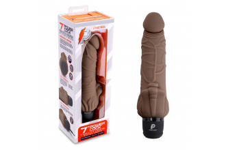 Коричневый вибратор с клиторальным выступом 7 Realistic Vibrator - 21,5 см.