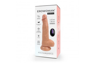 Телесный вибратор-реалистик Erowoman с пультом ДУ - 20,5 см.