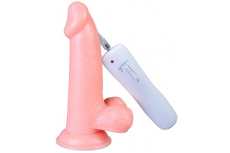 Телесный вибратор Vibrating Dong with Balls - 14 см.