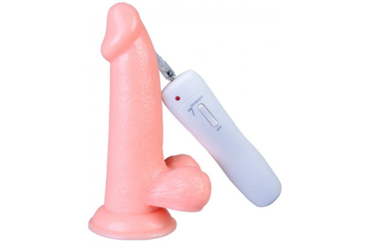 Телесный вибратор Vibrating Dong with Balls - 14 см.