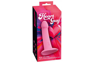 Розовый вибростимулятор на присоске Heart Guy - 19 см.