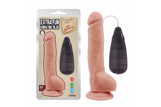 Телесный вибратор с мошонкой на присоске Extra Fun Vibrating Dildo - 23,5 см.