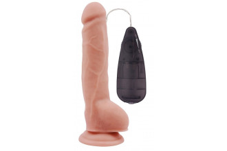 Телесный вибратор с мошонкой на присоске Extra Fun Vibrating Dildo - 23,5 см.
