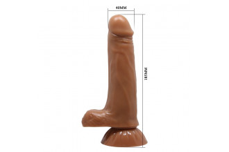 Коричневый вибратор с вращением и поступательными движениями Easton - 18,5 см.